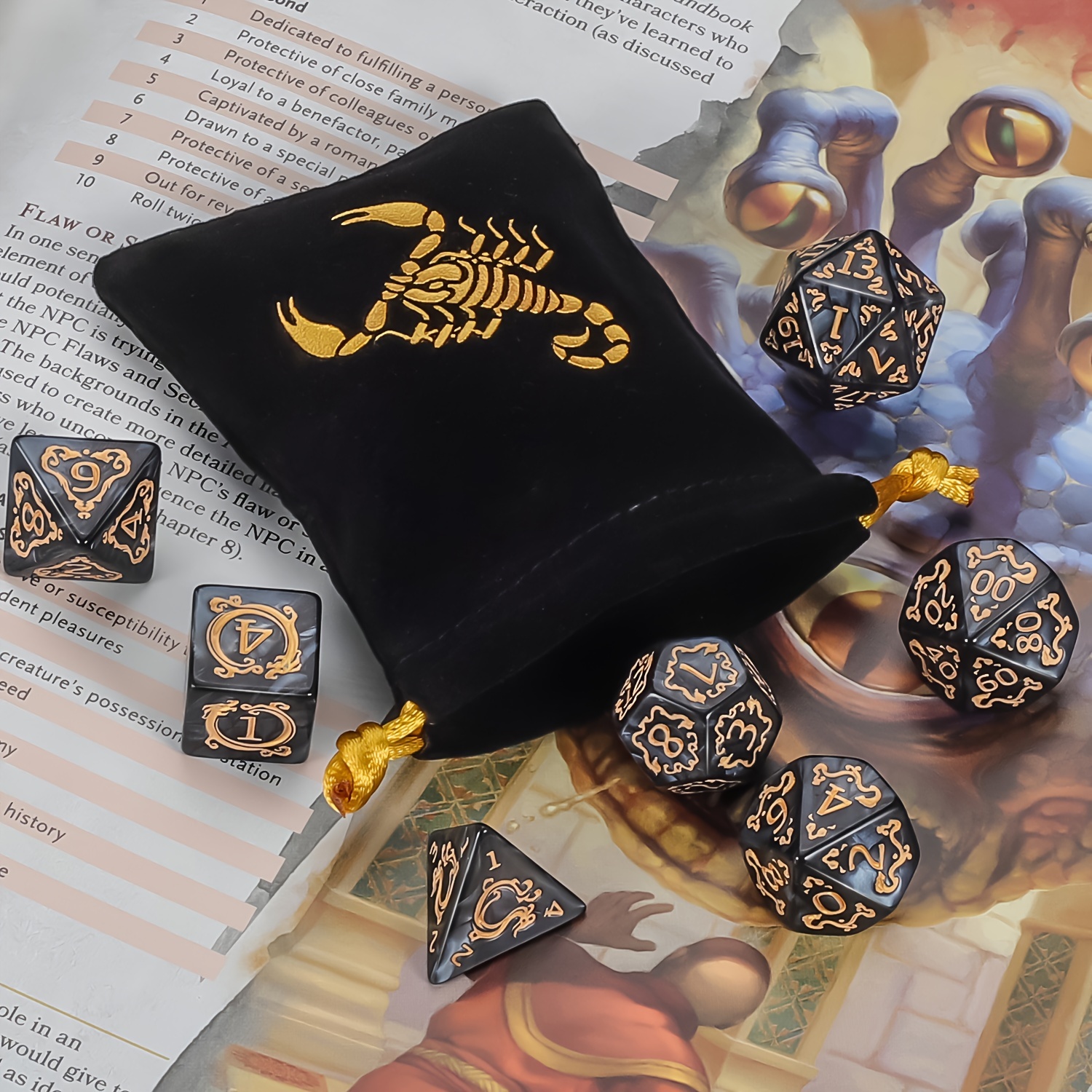 Premium Polyhedral Dice Set (7pcs) with Drawstring Bag
